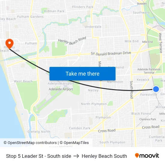 Stop 5 Leader St - South side to Henley Beach South map