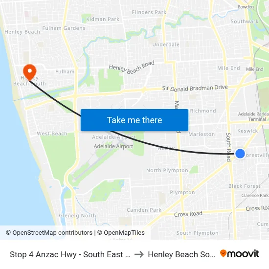 Stop 4 Anzac Hwy - South East side to Henley Beach South map