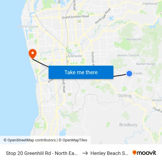 Stop 20 Greenhill Rd - North East side to Henley Beach South map