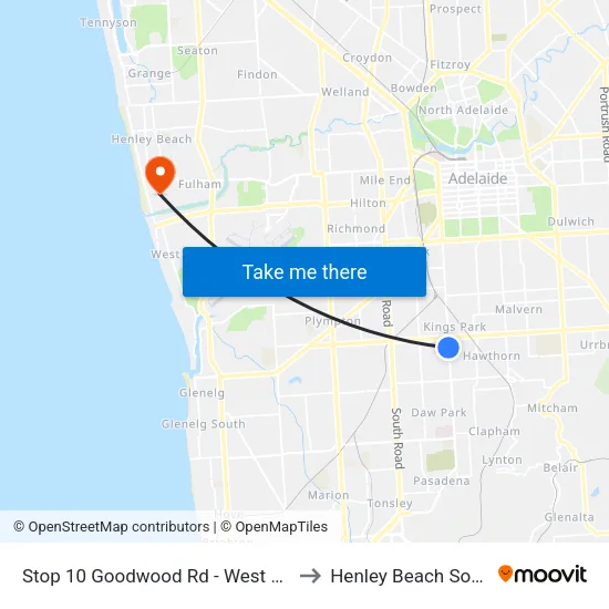 Stop 10 Goodwood Rd - West side to Henley Beach South map