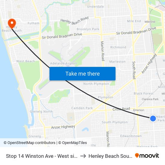 Stop 14 Winston Ave - West side to Henley Beach South map