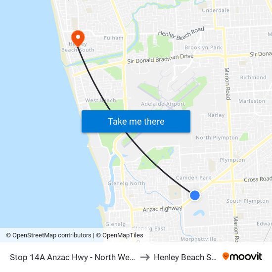 Stop 14A Anzac Hwy - North West side to Henley Beach South map