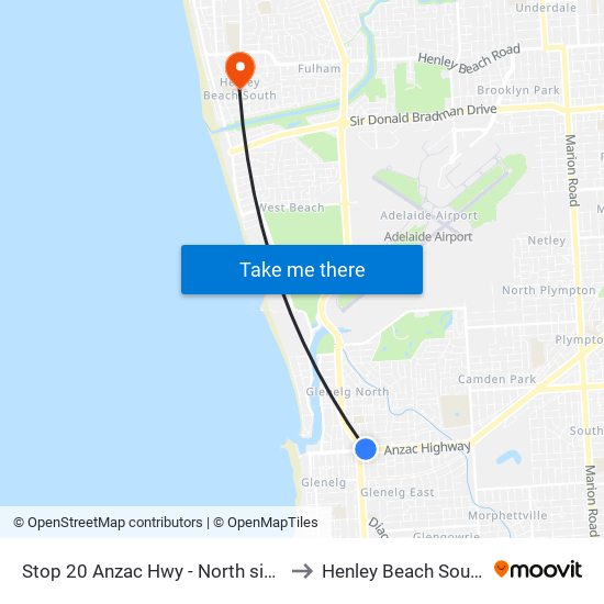 Stop 20 Anzac Hwy - North side to Henley Beach South map