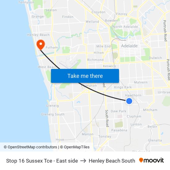 Stop 16 Sussex Tce - East side to Henley Beach South map