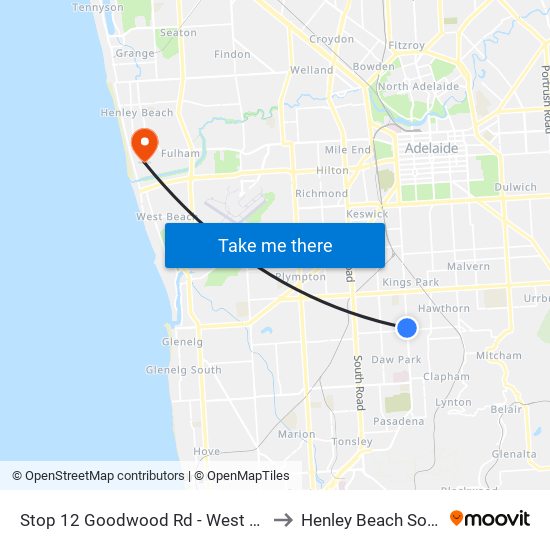 Stop 12 Goodwood Rd - West side to Henley Beach South map