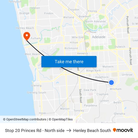 Stop 20 Princes Rd - North side to Henley Beach South map