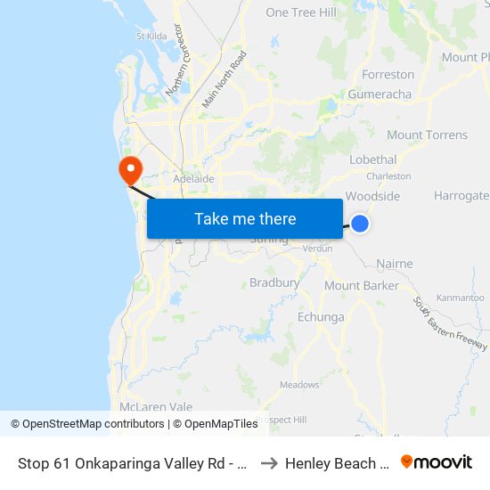 Stop 61 Onkaparinga Valley Rd - North side to Henley Beach South map