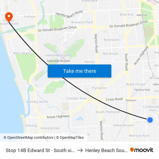 Stop 14B Edward St - South side to Henley Beach South map