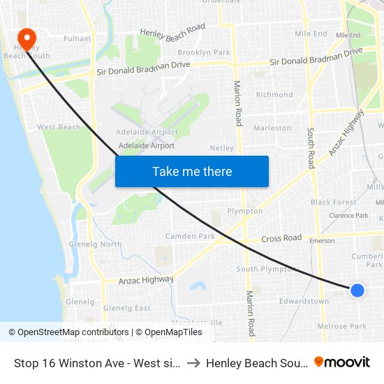 Stop 16 Winston Ave - West side to Henley Beach South map