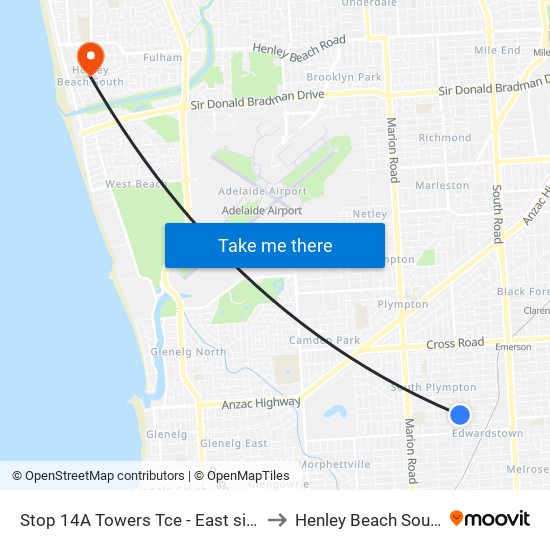 Stop 14A Towers Tce - East side to Henley Beach South map