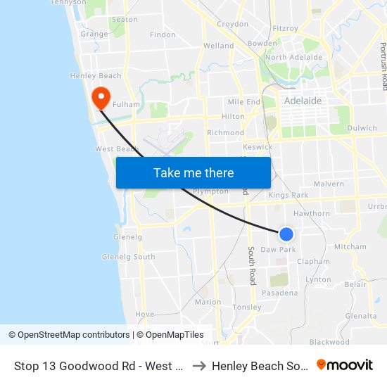 Stop 13 Goodwood Rd - West side to Henley Beach South map