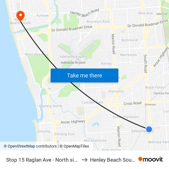 Stop 15 Raglan Ave - North side to Henley Beach South map