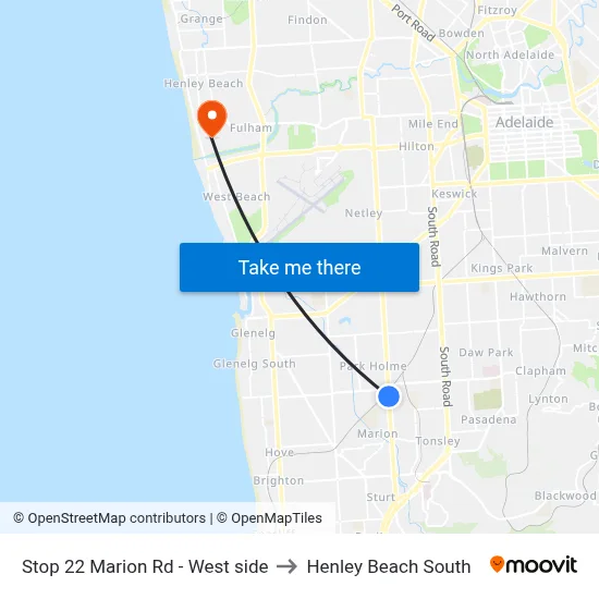 Stop 22 Marion Rd - West side to Henley Beach South map