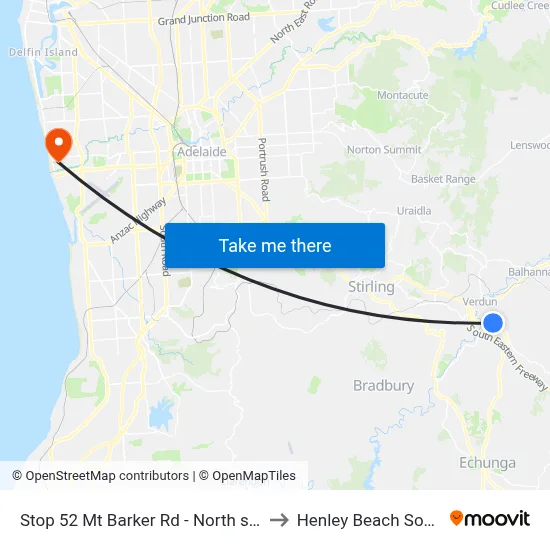 Stop 52 Mt Barker Rd - North side to Henley Beach South map