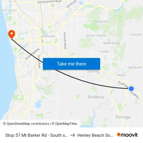 Stop 57 Mt Barker Rd - South side to Henley Beach South map