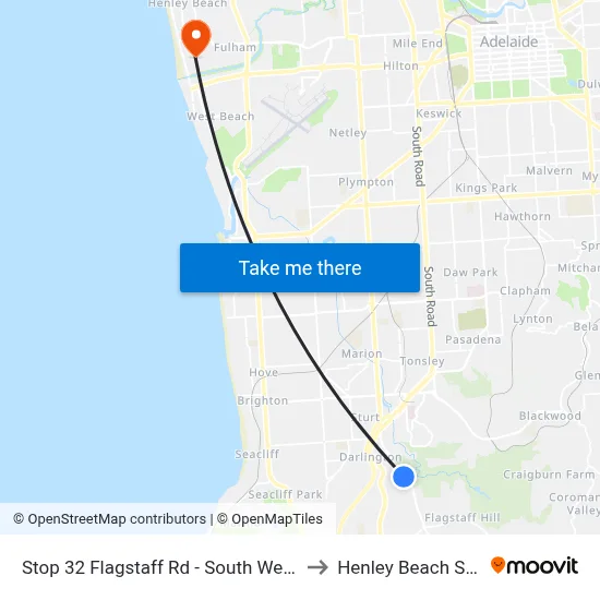 Stop 32 Flagstaff Rd - South West side to Henley Beach South map