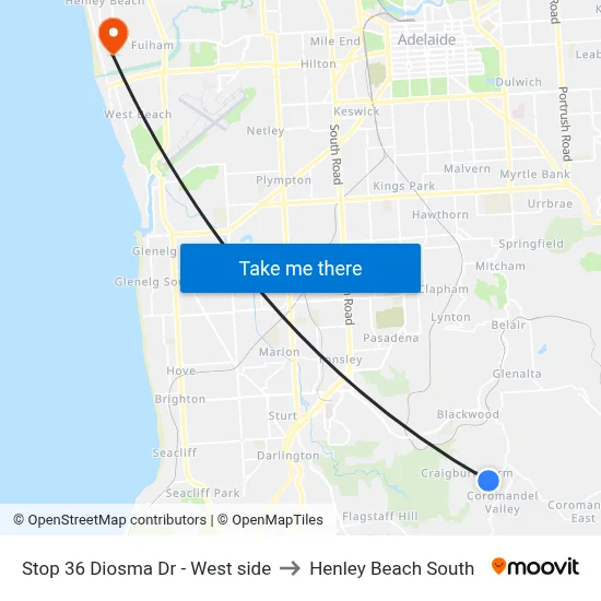 Stop 36 Diosma Dr - West side to Henley Beach South map