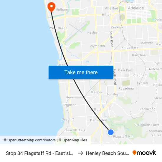 Stop 34 Flagstaff Rd - East side to Henley Beach South map