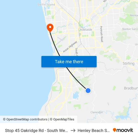 Stop 45 Oakridge Rd - South West side to Henley Beach South map