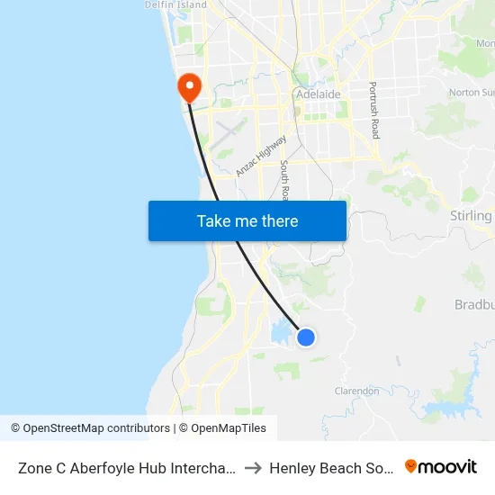 Zone C Aberfoyle Hub Interchange to Henley Beach South map