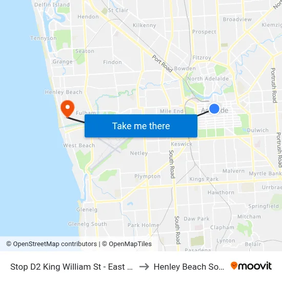 Stop D2 King William St - East side to Henley Beach South map