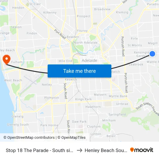 Stop 18 The Parade - South side to Henley Beach South map