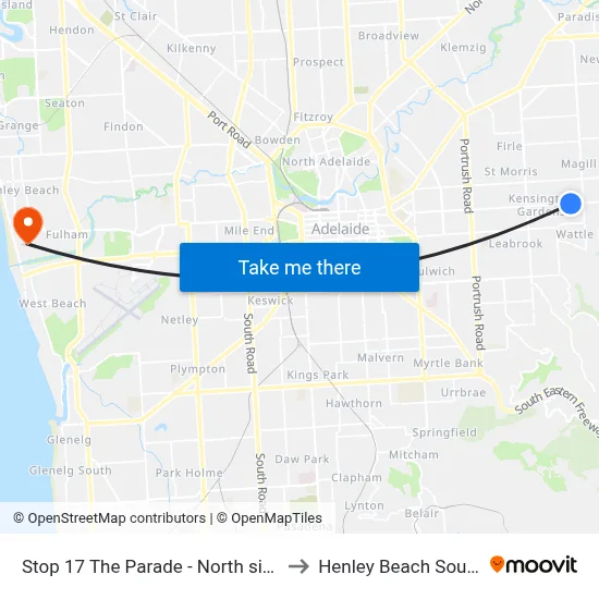 Stop 17 The Parade - North side to Henley Beach South map