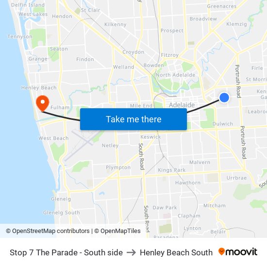 Stop 7 The Parade - South side to Henley Beach South map