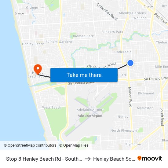 Stop 8 Henley Beach Rd - South side to Henley Beach South map