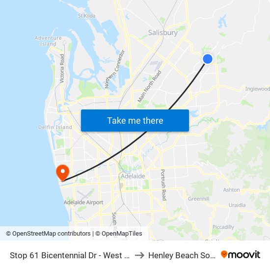 Stop 61 Bicentennial Dr - West side to Henley Beach South map