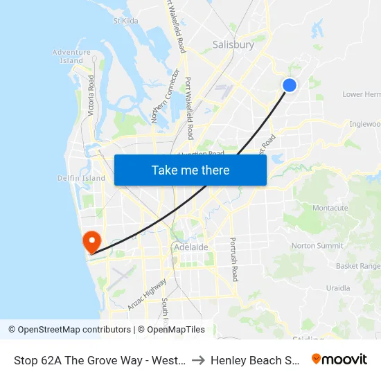 Stop 62A The Grove Way - West side to Henley Beach South map