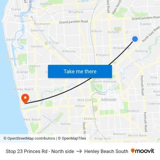 Stop 23 Princes Rd - North side to Henley Beach South map