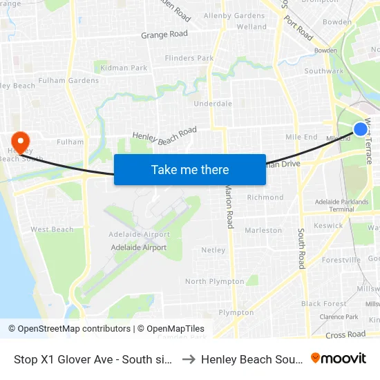 Stop X1 Glover Ave - South side to Henley Beach South map