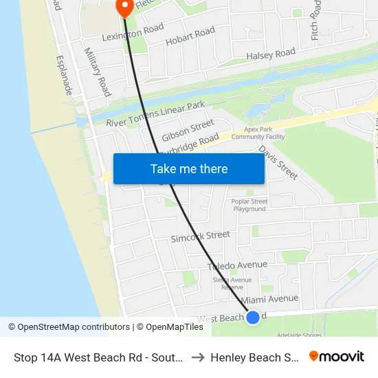 Stop 14A West Beach Rd - South side to Henley Beach South map
