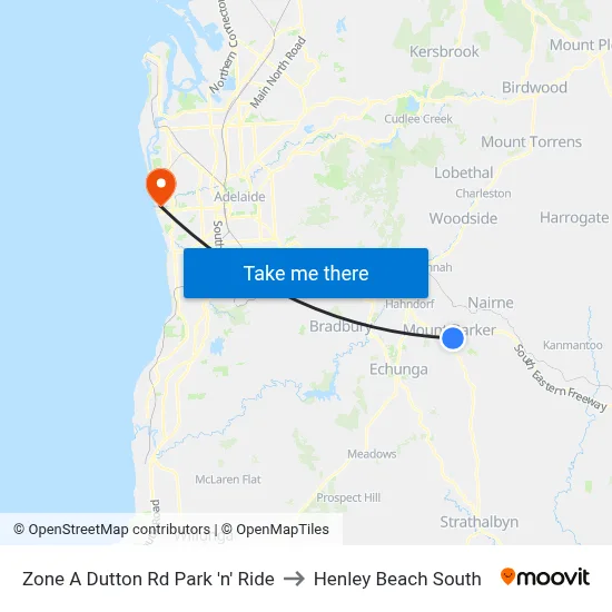 Zone A Dutton Rd Park 'n' Ride to Henley Beach South map