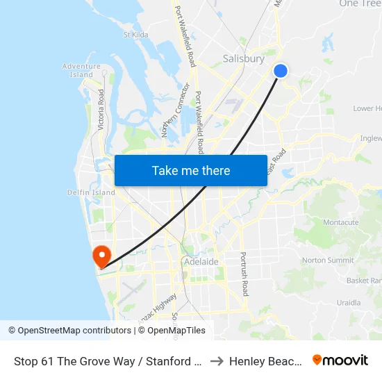 Stop 61 The Grove Way / Stanford Rd - North side to Henley Beach South map