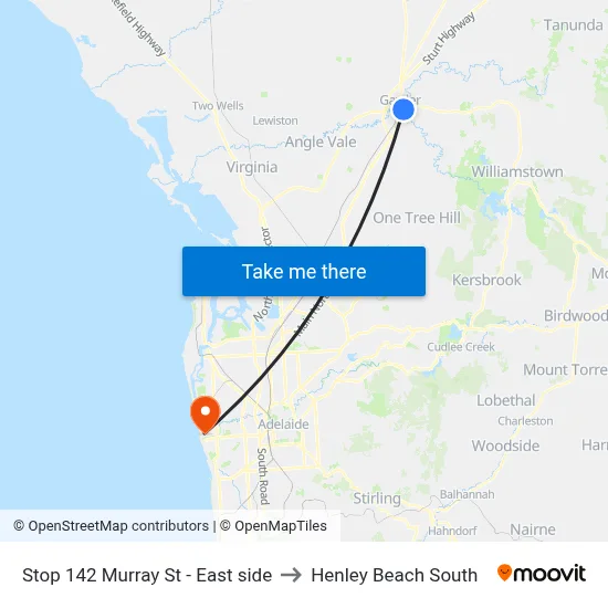 Stop 142 Murray St - East side to Henley Beach South map