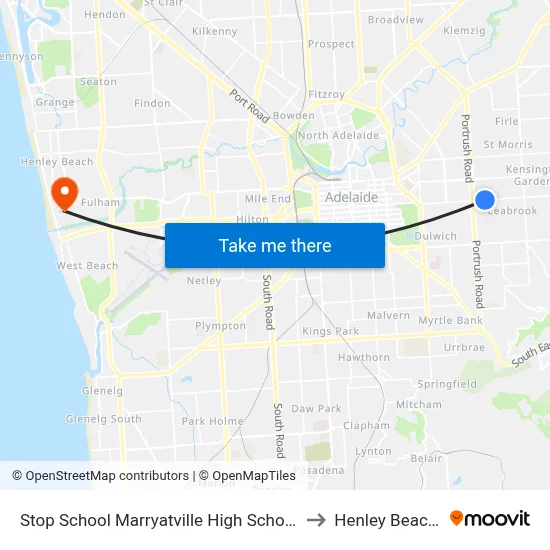 Stop School Marryatville High School Kensington Rd to Henley Beach South map
