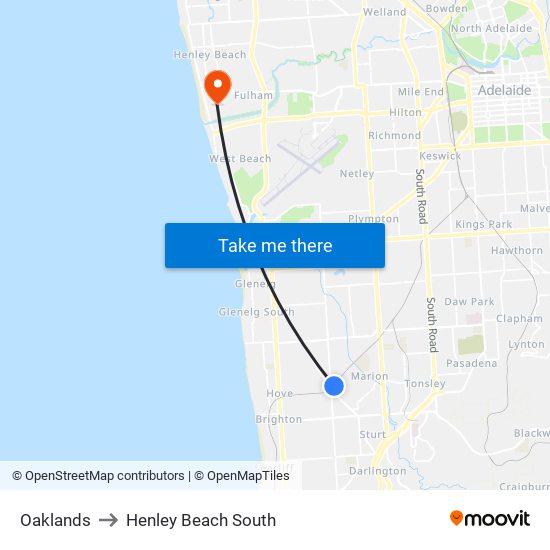 Oaklands to Henley Beach South map