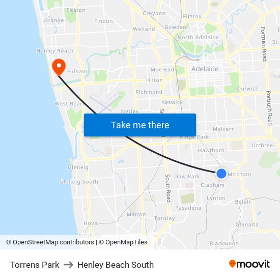 Torrens Park to Henley Beach South map