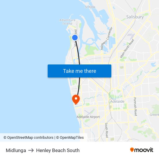 Midlunga to Henley Beach South map