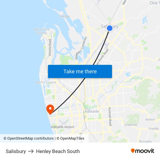 Salisbury to Henley Beach South map