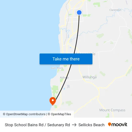 Stop School Bains Rd / Sedunary Rd to Sellicks Beach map