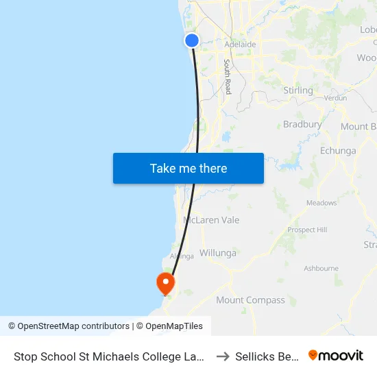 Stop School St Michaels College Lawrie St to Sellicks Beach map