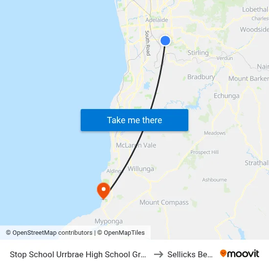 Stop School Urrbrae High School Grounds to Sellicks Beach map