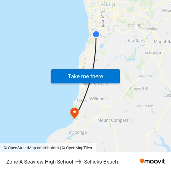 Zone A Seaview High School to Sellicks Beach map