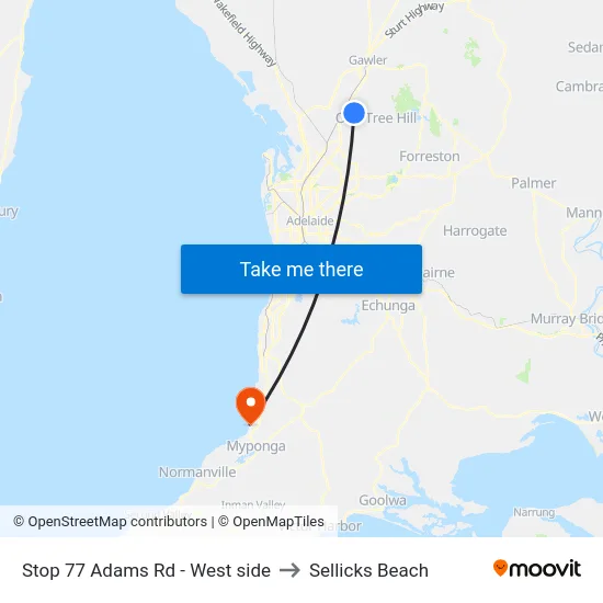 Stop 77 Adams Rd - West side to Sellicks Beach map