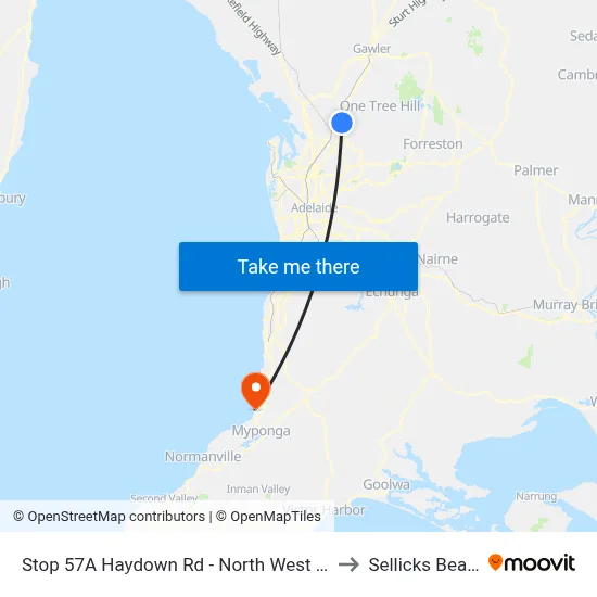 Stop 57A Haydown Rd - North West side to Sellicks Beach map