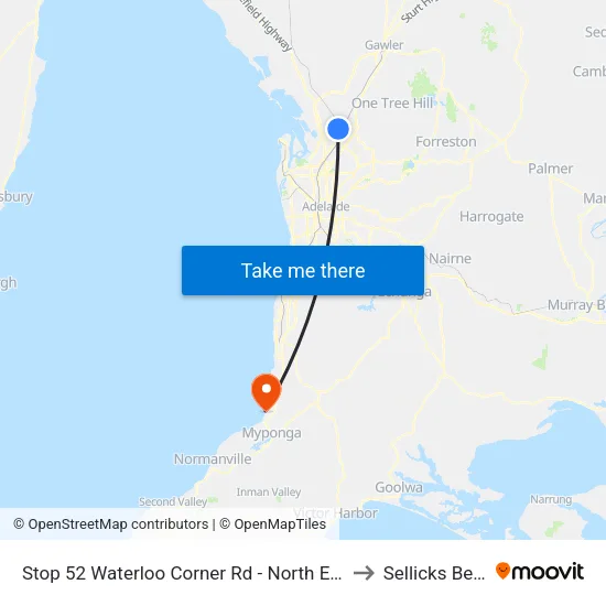 Stop 52 Waterloo Corner Rd - North East side to Sellicks Beach map