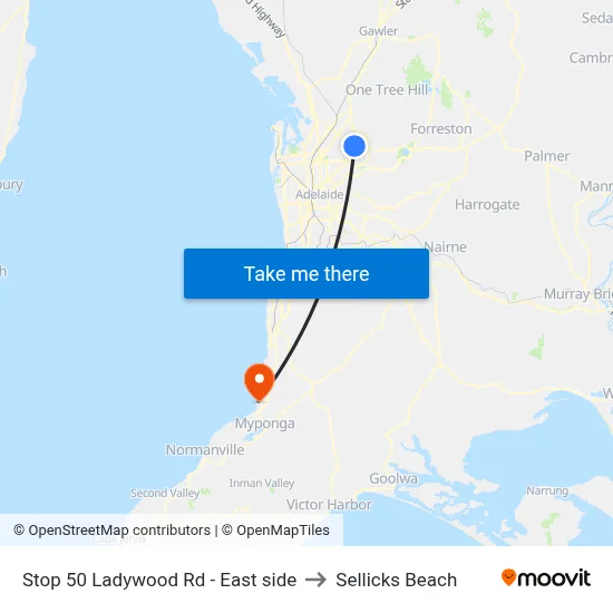 Stop 50 Ladywood Rd - East side to Sellicks Beach map